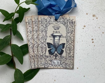 GIFT TAGS , ( pack of 3 ).  ' Parisian Blue'  . Vintage-style .  Spring ,Summer. Hang tags .Wedding .UK seller...ready to ship..