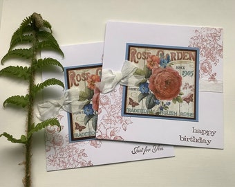 GREETINGS  CARDS , ( pack of 2 )  . Vintage-style . Spring .  Summer. Roses. Birthday  .UK seller...