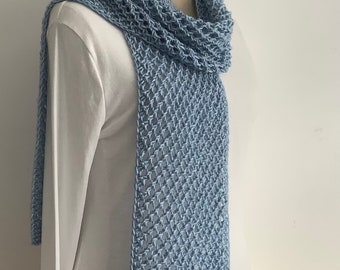 COTTON scarf. ' Breeze' . All-seasons . Lightweight .Neck tie. Sky blue. UK seller .... Ready to ship...