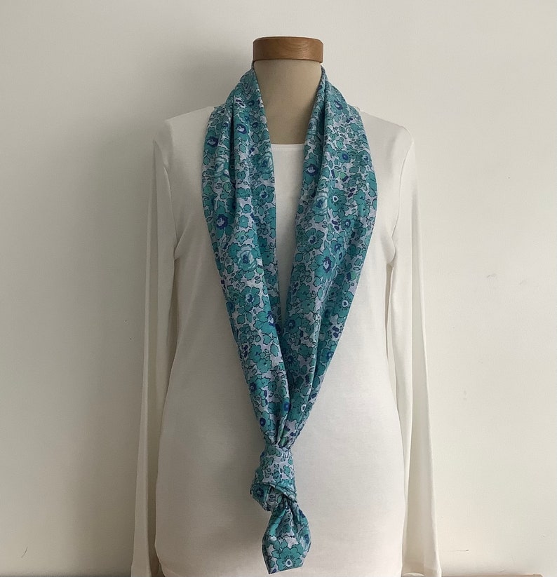 100% FINE COTTON lawn infinity scarf . Blue. turquoise . 'Flora' . All-seasons . Lightweight .UK seller .... Ready to ship... image 3