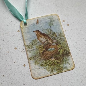 GIFT TAGS , pack of 3 . ' Song Thrush ' . Vintage-style . Bird. Nest . Spring . Hang tags .Wedding .UK seller..ready to ship.. image 2