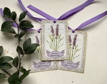 GIFT TAGS   ( pack of 3 ).  ' Lovely Lavender ' . Summer . Flowers . Traditional. UK seller...ready to ship..