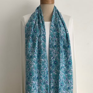 100% FINE COTTON lawn infinity scarf . Blue. turquoise . 'Flora' . All-seasons . Lightweight .UK seller .... Ready to ship... image 4