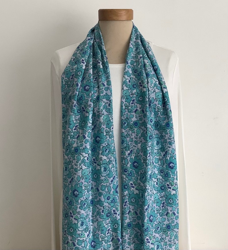 100% FINE COTTON lawn infinity scarf . Blue. turquoise . 'Flora' . All-seasons . Lightweight .UK seller .... Ready to ship... image 4