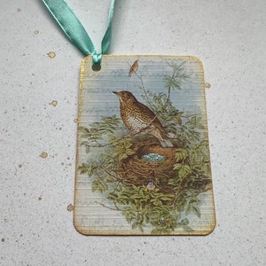 GIFT TAGS , pack of 3 . ' Song Thrush ' . Vintage-style . Bird. Nest . Spring . Hang tags .Wedding .UK seller..ready to ship.. image 4