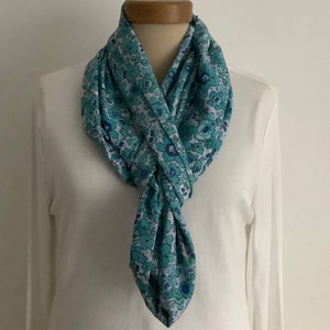 100% FINE COTTON lawn infinity scarf . Blue. turquoise . 'Flora' . All-seasons . Lightweight .UK seller .... Ready to ship... image 6