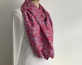 100% FINE COTTON  lawn infinity scarf . 'Flora' . Pink .All-seasons . Spring. Lightweight .UK seller .... Ready to ship...