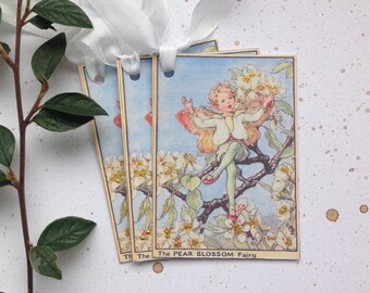 GIFT TAGS , Flower Fairies  ( pack of 3 ).  ' Pear Blossom  ' . Spring. Easter . Flowers . Traditional. UK seller...ready to ship..