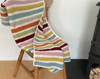 BLANKET / THROW .Cot bedding. Lap rug .' Retro Vibes'. Stripes. Nursery. Mid-century. Multicoloured  ...UK seller..