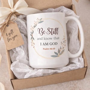 Christian Coffee Mug – Be Still Psalm 46:10 Bible Verse – Floral Ceramic Mug