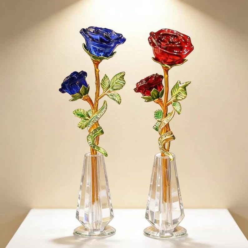 Blown Glass Red Rose | Hand Engraved Crystal Flower Keepsake|valentine ...