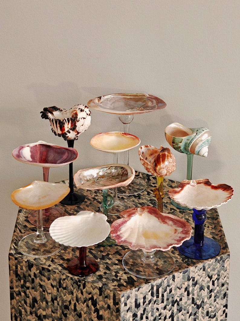 stomised Seashell Wine Glasses - - Wedding Gifts - Anniversary Gifts - Party Goblets - Handmade Seashell Martini Glasses