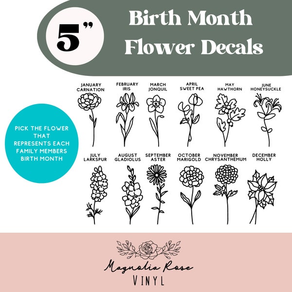 Birth month Flower Decals, Flower family car decal, Flower family, Decals for mom, Family car decal, Birth month decals, Flower of the month