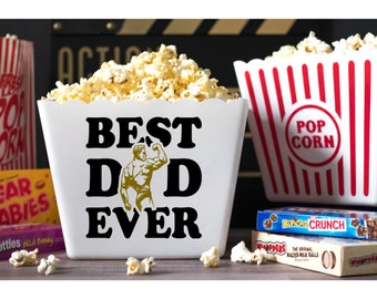 Personalized Popcorn Tub, Fathers Day Gift, Best dad Ever, gym dad, weight lifting, gym, personalized popcorn bowl, Gift for dad, dad