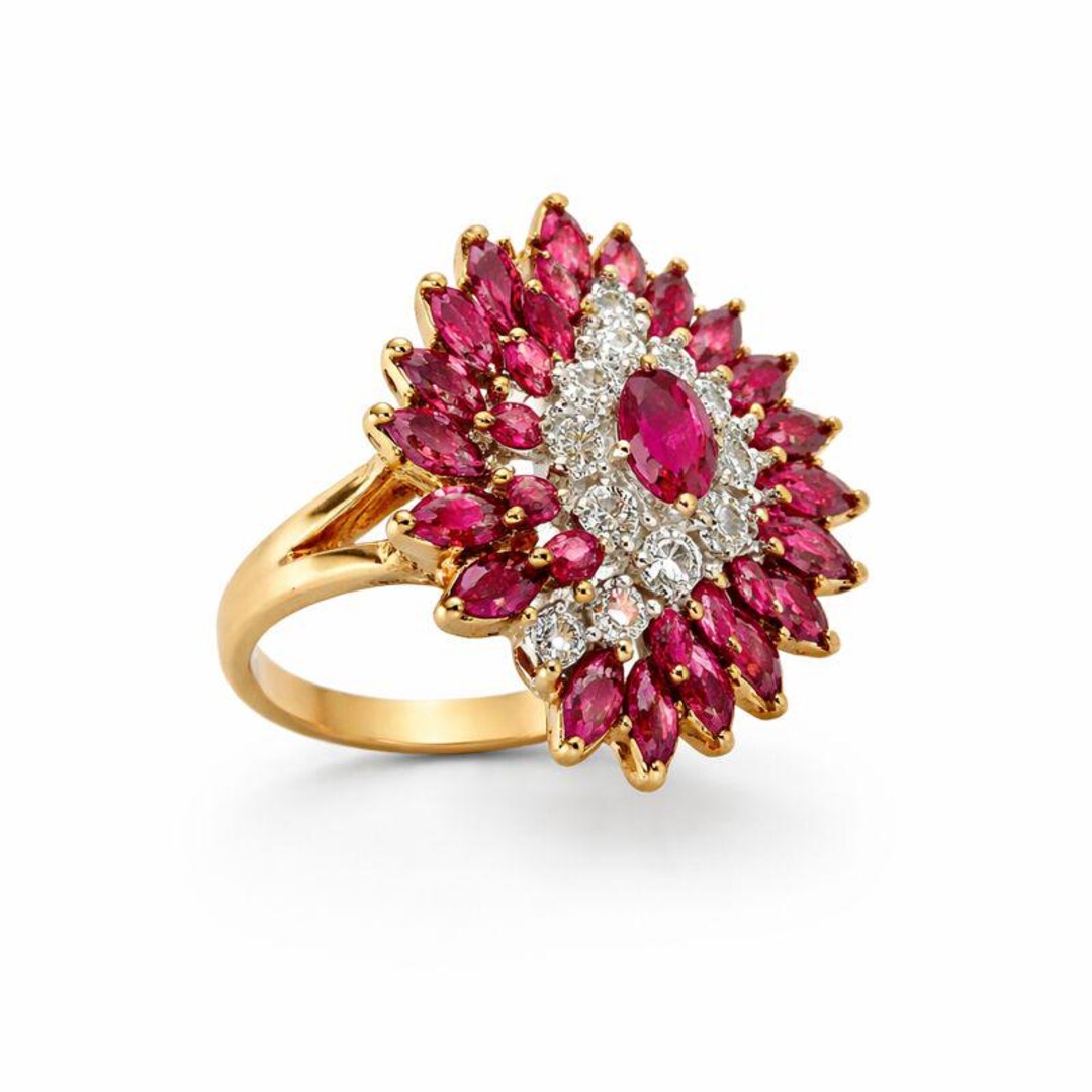 Vintage Ruby Cluster Ring – Genuine Rubies in Gold-plated Setting, Size ...