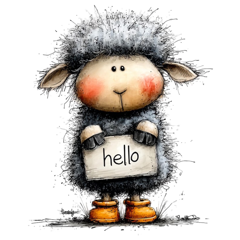 Nyckfull bondgårdsfår Clipart – Akvarell lantdjur PNG-set (digital nedladdning) 39 PNG bild 3