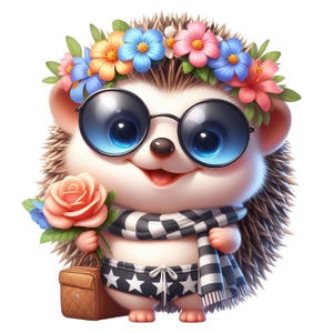25 PNG mignon hérisson d'été Sublimation Clipart, téléchargement numérique, clipart numérique, clipart aquarelle, téléchargement numérique PNG, animal mignon Png