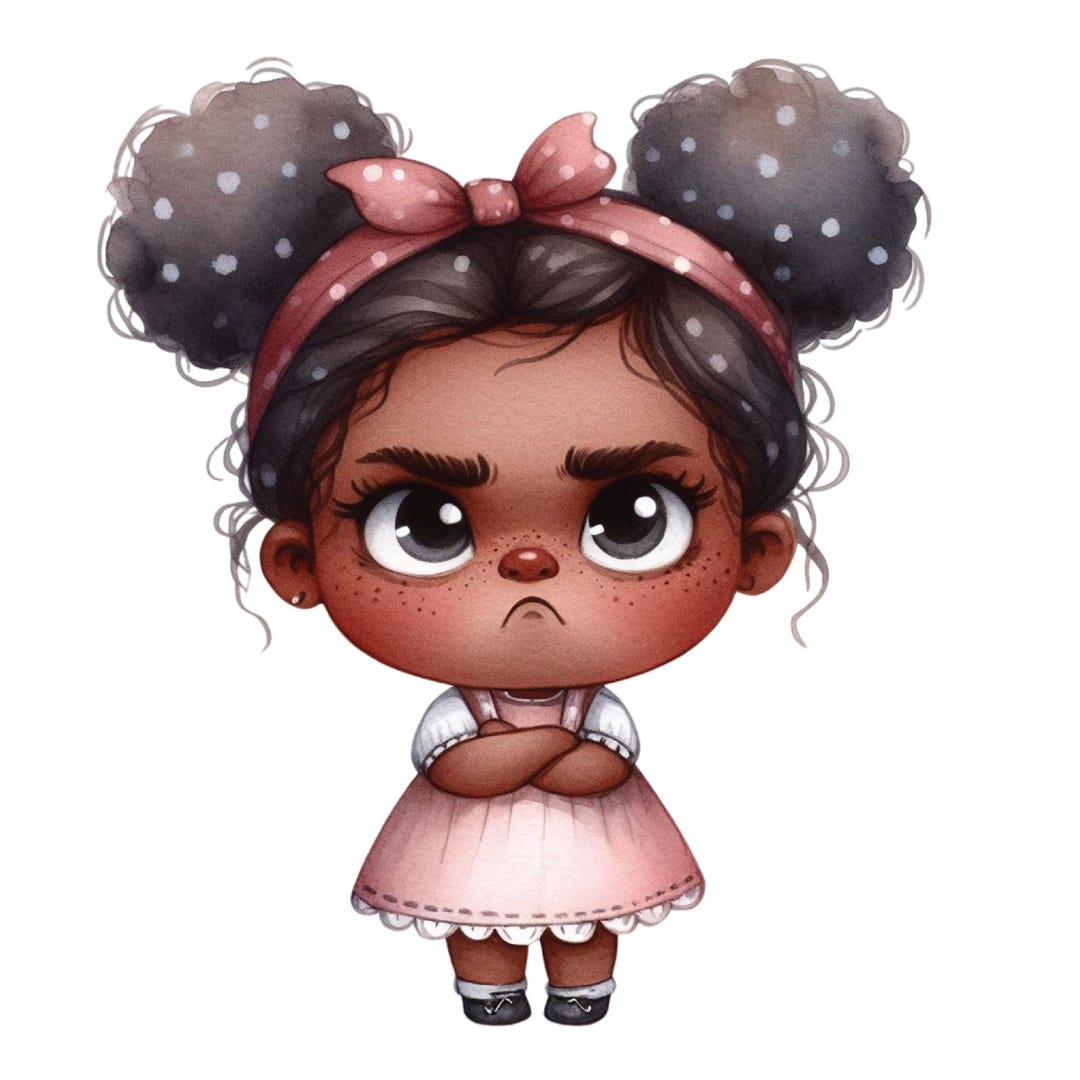 Grumpy Black Girl Clipart Bundle: Afro Kids PNG, Commercial Use Digital ...