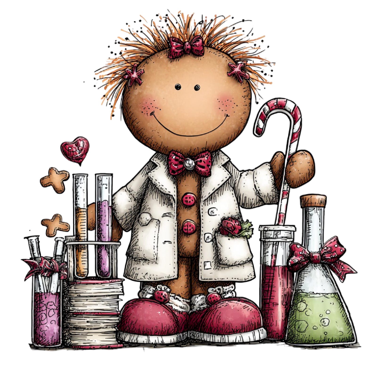 Whimsical Gingerbread Man Scientist Clipart – Funny Christmas Lab PNG ...