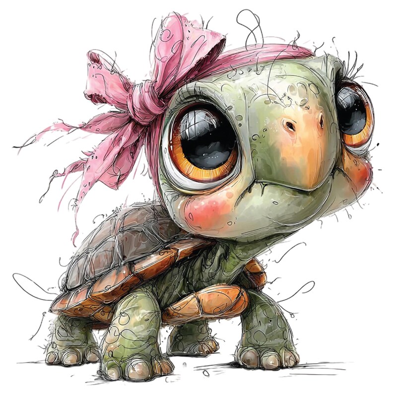 Expressive Turtle Tiny Turtle Pink Bow PNG Clipart Baby Animal Art 22 PNG - Etsy