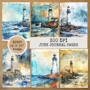 8 JPG Lighthouse Journal Pages,Digital Download,Junk journal kit,Digital papers,Junk Journal Papers,Printable Junk Journal