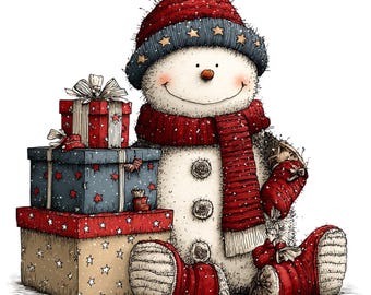 Grillige sneeuwpop kerstclipart: feestelijke vakantieafbeeldingen digitale download 40 png