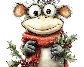 Christmas Quirky Animals Clipart: Funny Holiday PNG Images for Cards, Crafts & Sublimation (Digital Download) 39 PNG
