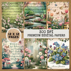 Spring Secret Garden Digital Paper Pack: Junk Journal Pages (12x12 JPG, Commercial Use)