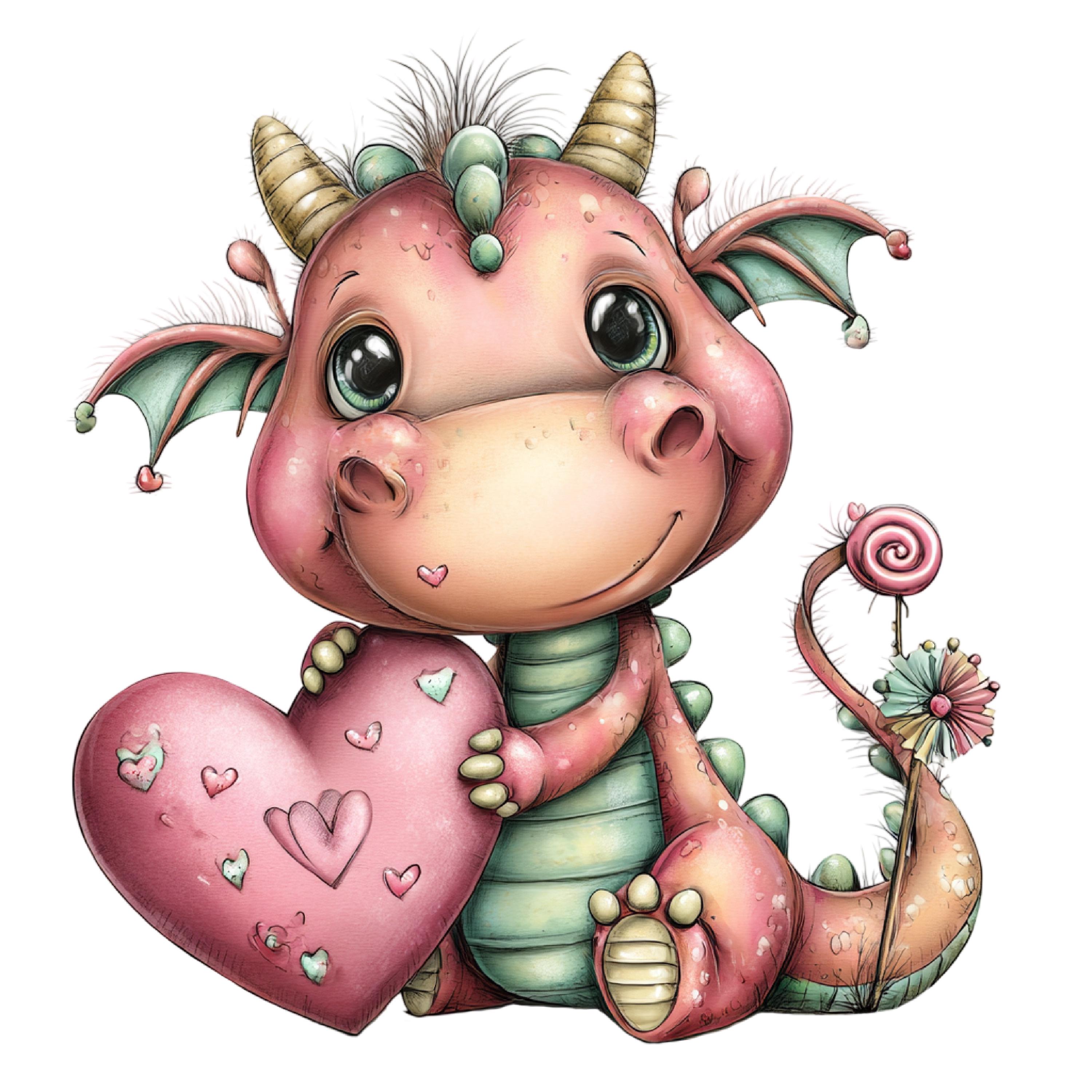 Whimsical Valentine Baby Dragon Clipart Set: Fantasy Love Bundle 41 PNG ...