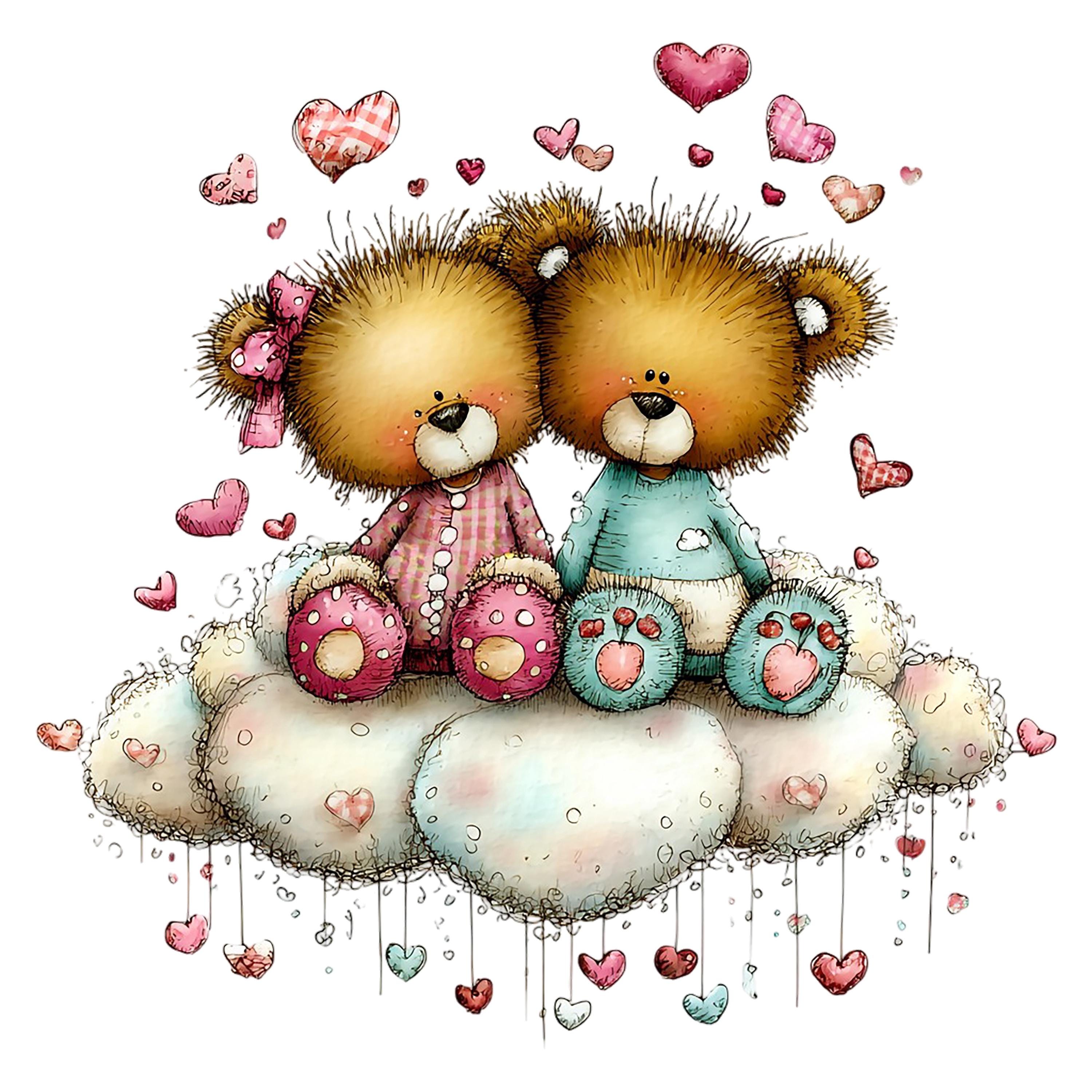 Valentine Teddy Bear Couples Clipart Set: Romantic Animal Bundle 36 PNG ...
