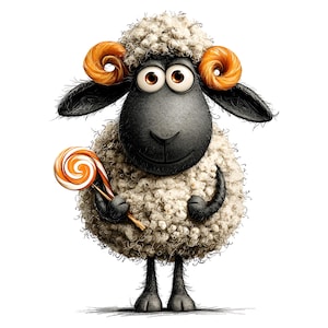Grappige winterse schapenclipart – Leuke, knusse boerderijdieren PNG-bundel (digitale download, commercieel gebruik) 33 PNG afbeelding 19