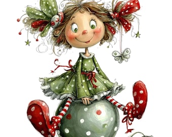 Christmas Whimsical Fairy PNG Set: Festive Watercolor Clipart Bundle 32 PNG