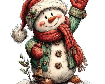 Set di PNG con pupazzo di neve di Natale: pacchetto di clipart con acquerelli stravaganti 32 PNG