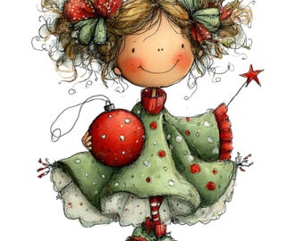 Christmas Whimsical Fairy Clipart 2 : Cute Holiday PNG Images (Digital Download) 38 PNG