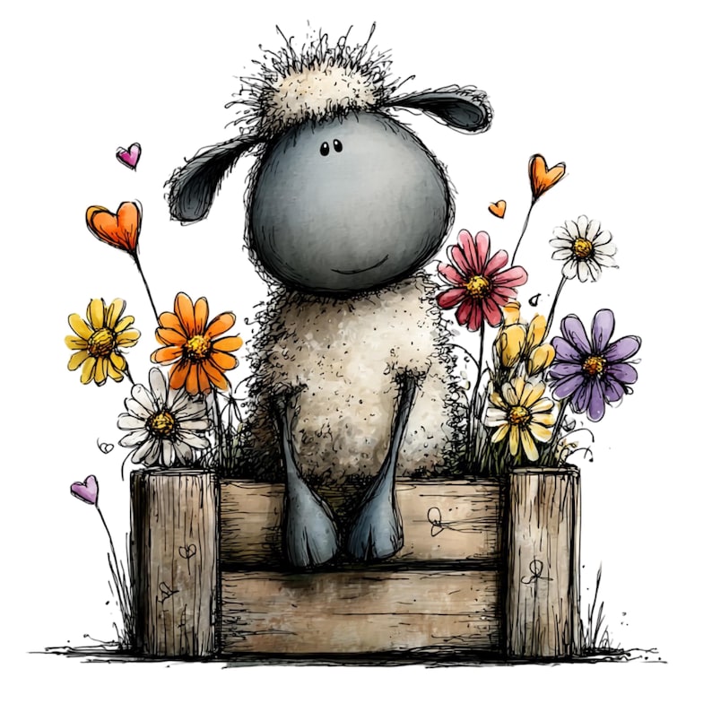Nyckfull bondgårdsfår Clipart – Akvarell lantdjur PNG-set (digital nedladdning) 39 PNG bild 1
