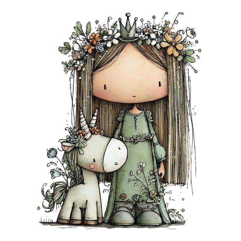 Princess and Unicorn Clipart: Magical Fairy Tale PNG Images (digital ...