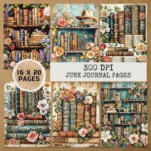 8 JPG Vintage Floral Books Journal Pages,Junk journal kit,Digital papers,Junk Journal Papers,Journal Paper Pack,junk journal pages
