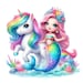 Unicorn Mermaid Clipart Bundle: Watercolor PNG Graphics Commercial Use ...