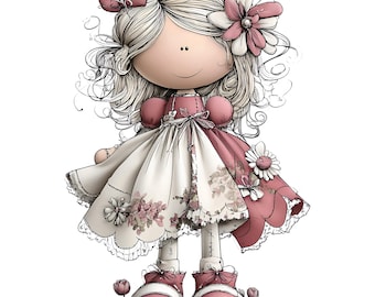 Whimsical Dolls Clipart Bundle – Cute Girl Character PNG Set (Digital Download, Commercial Use) 32 PNG