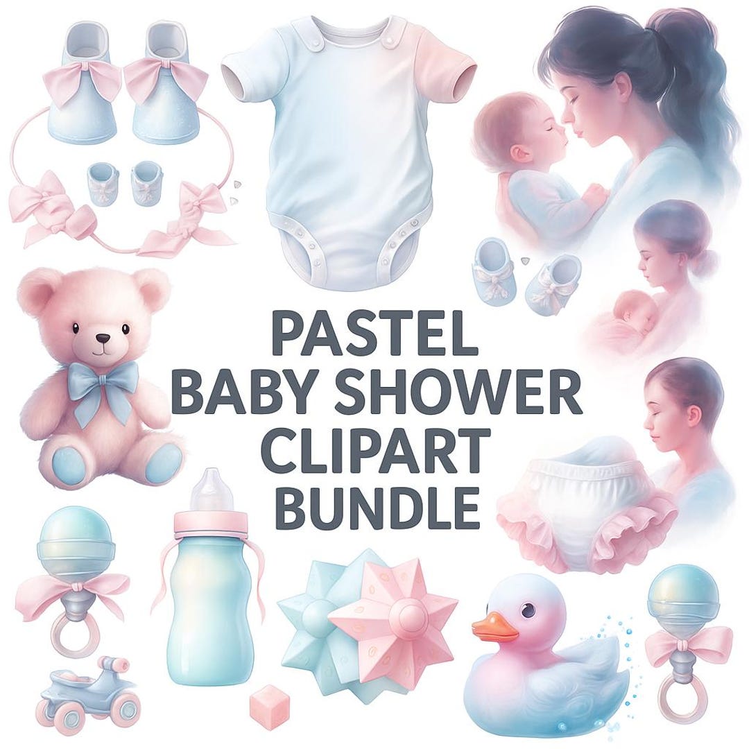 Pastel Baby Shower Clipart Bundle: PNG Graphics, Commercial Use ...