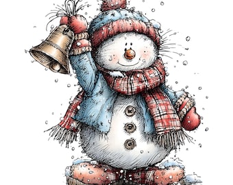 気まぐれなクリスマス雪だるまPNGセット：お祝いの水彩画クリップアートバンドル30PNG