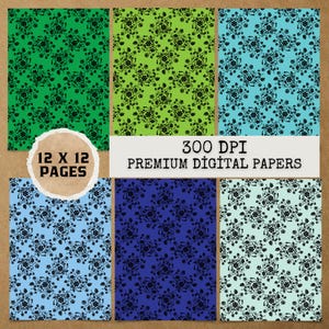 28 JPG Black Floral Pattern Digital Paper Pack,Junk journal kit,Digital papers,Junk Journal Papers,Journal Paper Pack, junk journal pages