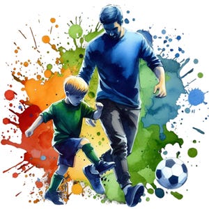 40 PNG Fathers Day Clipart Playing Soccer,Watercolor Clipart,Soccer printable art,Sublimation,Commercial use, Digital Download, Fathers png
