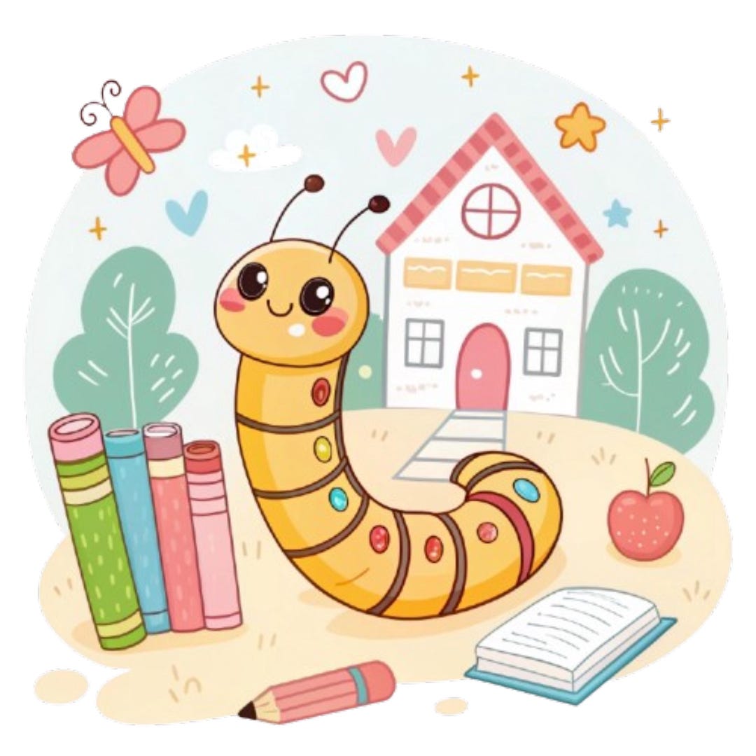 Schoolworm Kawaii School Worm PNG Sublimation Bundle: Stickers & T-shirt Designs ...