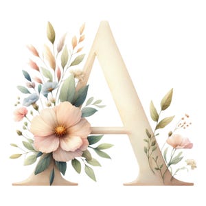 26 png-alfabetletters bloemen clipart, aquarel clipart collectie, digital crafting, cijfers png, transparante achtergrond png