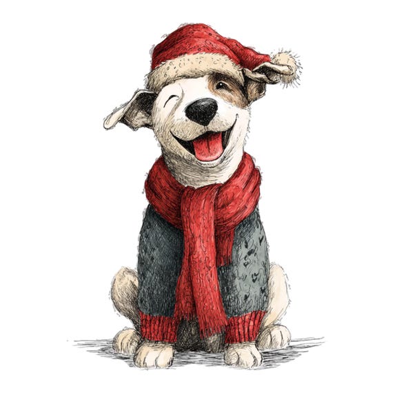 Quirky Funny Christmas Dogs Clipart: Holiday PNG Bundle (Digital Download) 42 PNG