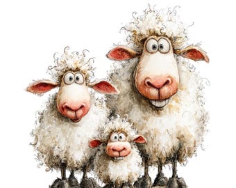 Clipart eigenzinnige schapen: grappige boerderijdieren png-afbeeldingen (digitale download) 10 png