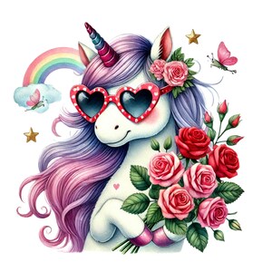 22 PNG Cute Valentine&#39;s Day Unicorn Clipart,Digital Art Files,Commercial Use Clipart,Transparent Background PNG,High Resolution Images