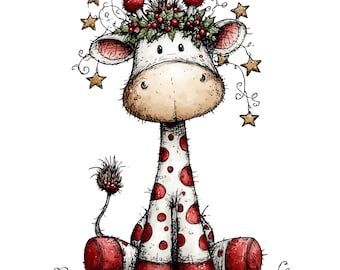 Imágenes prediseñadas de jirafas navideñas caprichosas – Conjunto PNG de animales navideños adorables (descarga digital, uso comercial) 27 PNG