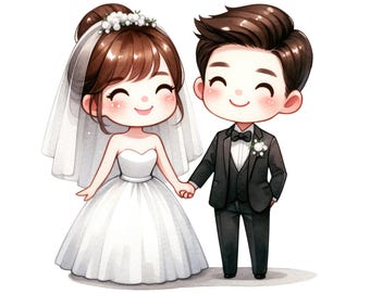 18 PNG Cute Married Couple Wedding Love Clipart, Watercolor Clipart ,Digital Craft,Wedding Gift,Love Couple Digital Download,Wedding Png
